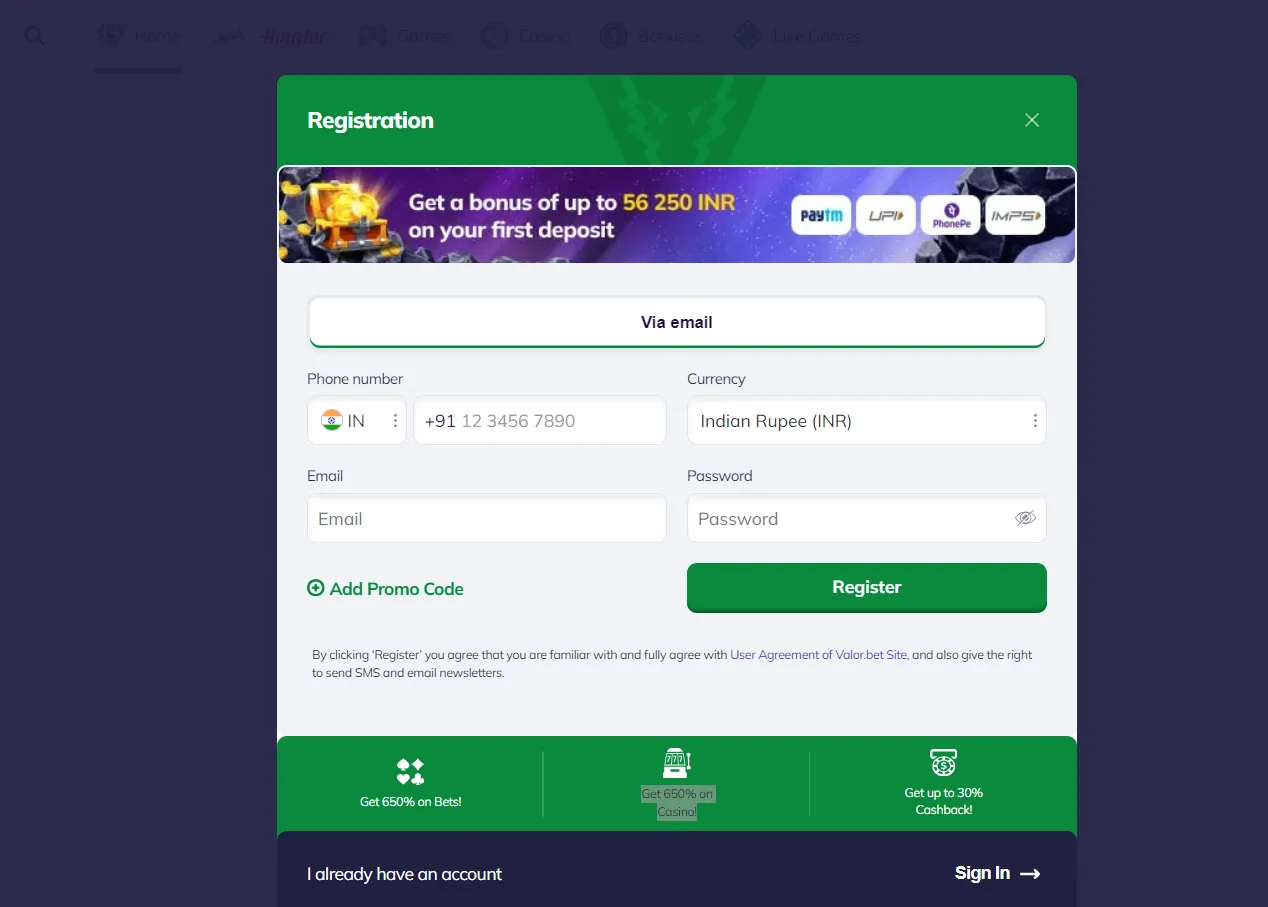 Login Guide valor bet
