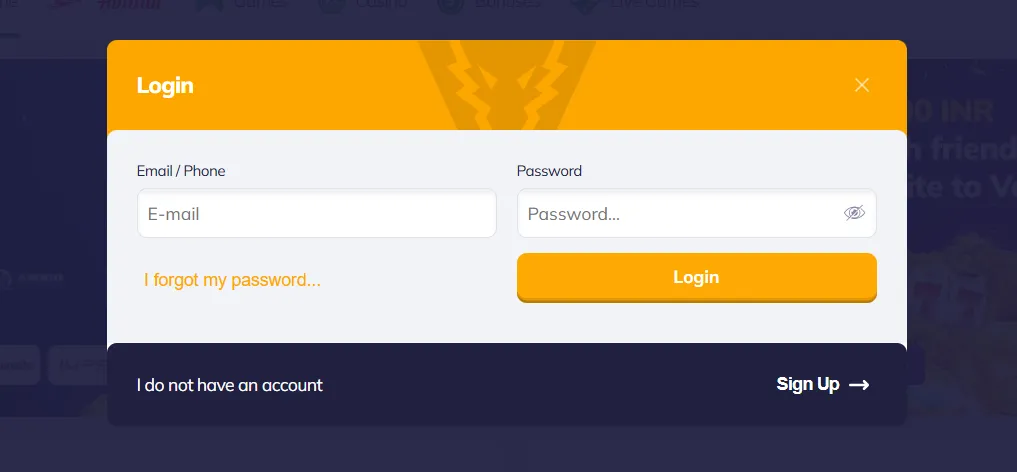 ValorBet sign-up account